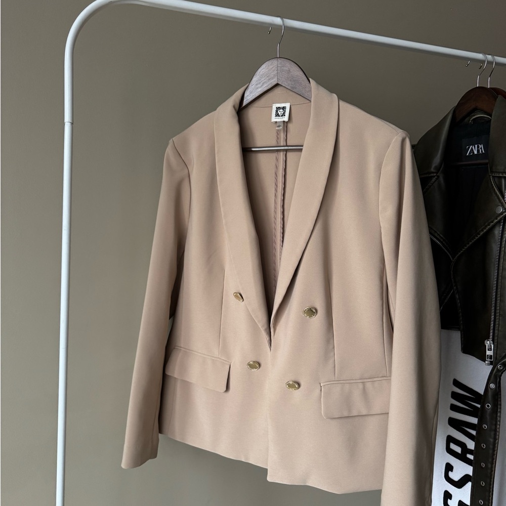 Women's Faux Double-Breasted Open-Front Jacket Beige Anne Klein Size L